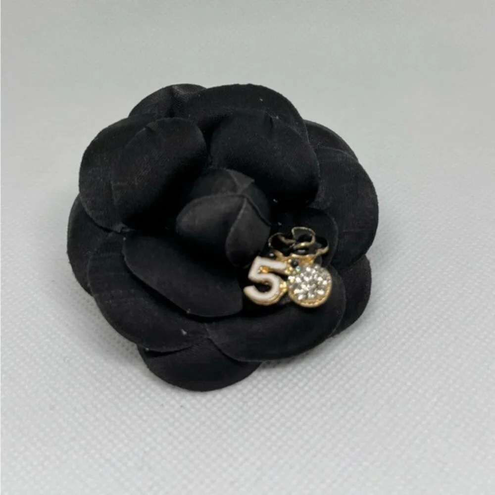 Camellia Style Flower Brooch | Designer-Inspired Luxury Pin | Black Tone